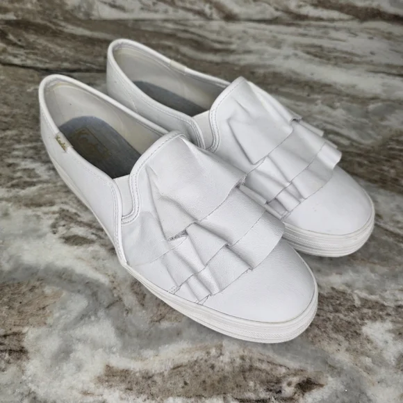 Keds Women s Triple Ruffle Leather Slip-on White Platform Sneaker Women's Sz 10 - Picture 1 of 10